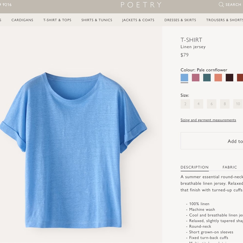 Poetry T-Shirt, Pale Cornflower Blue, Size 10